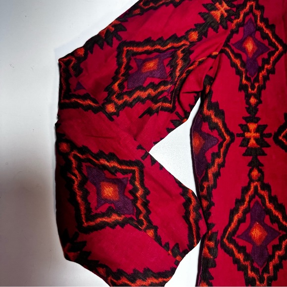 Kasper Red Southwestern Aztec Print Linen Rayon Blend Open Front Blazer Size 14 - Picture 7 of 14